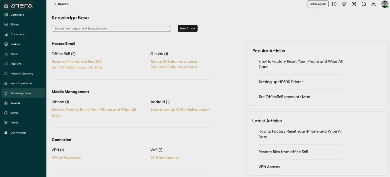 Atera ITSM Knowledgebase