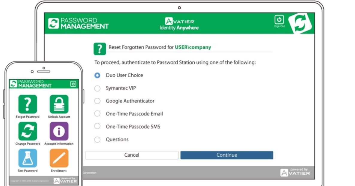 Avatier Identity Management Password Reset