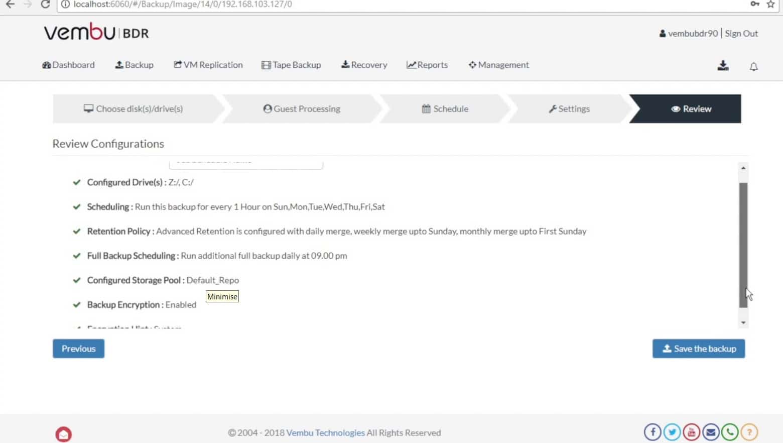 BDR Suite Vembu windows image backup