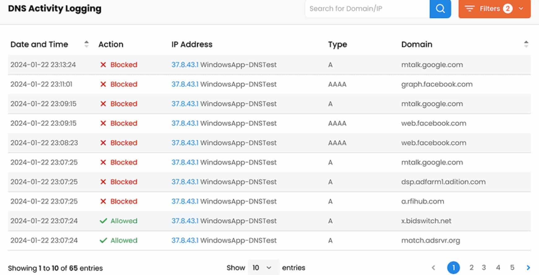 Cleanbrowsing DNS Activity Logging