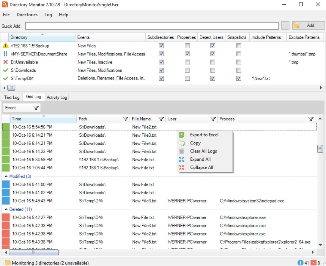 Directory Monitor file server monitoring