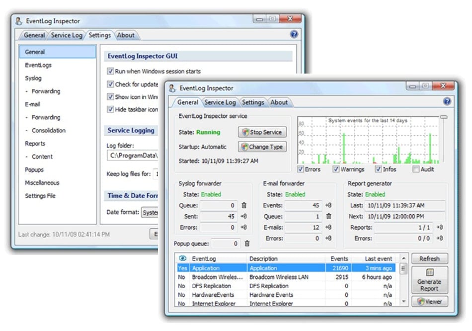 EZFive eventlog inspector screenshot