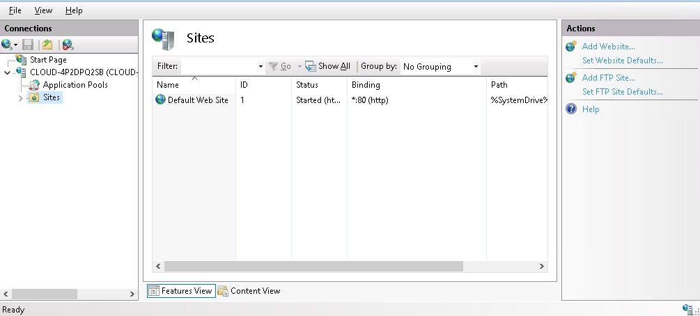 IIS site manager screen