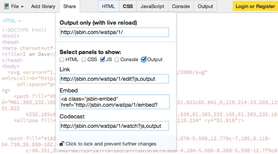 JSBin share debug