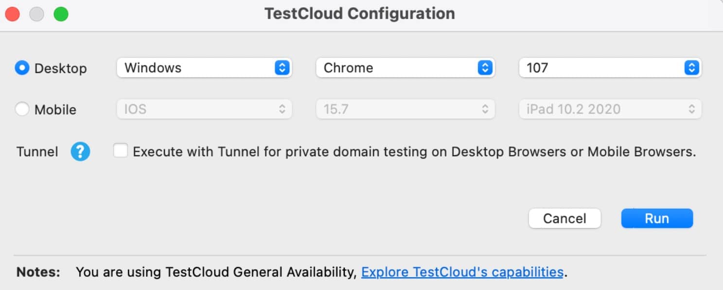 Katalon browser testing