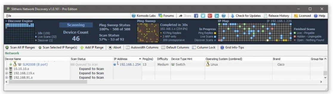 Kolodolabs Slitheris Network Discovery ip scan