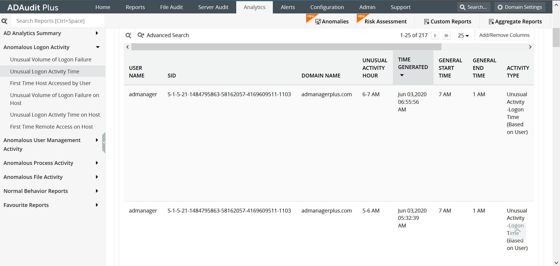 ManageEngine ADAudit Plus UEBA