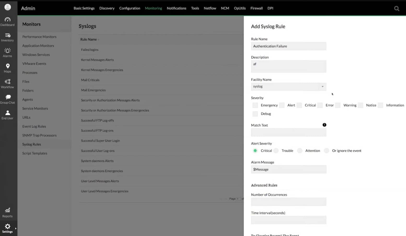 ManageEngine OpManager syslog
