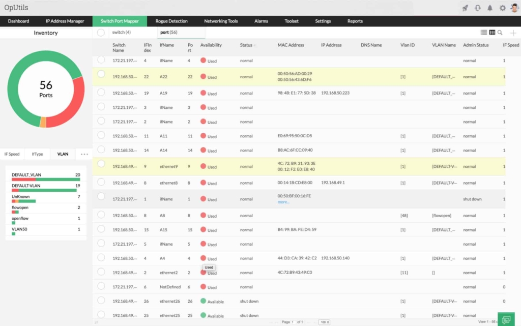 ManageEngine OpUtils Switch Port Mapper