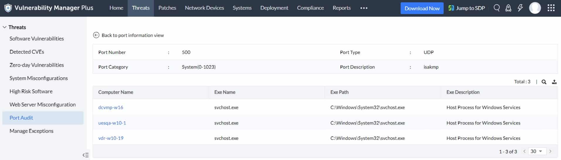 ManageEngine Vulnerability Manager Plus port scan