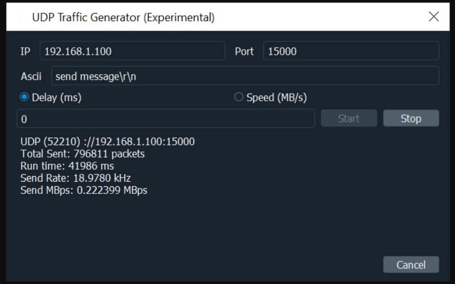 Packetsender UDP Traffic Generator