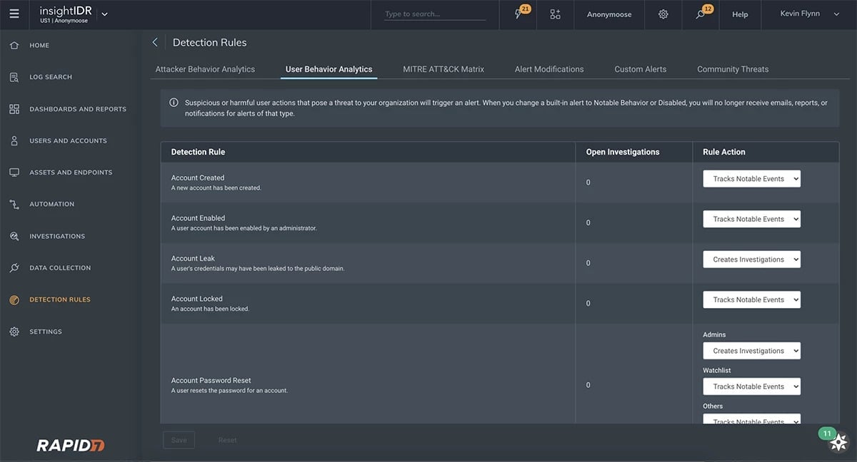 Rapid7 InsightIDR UEBA