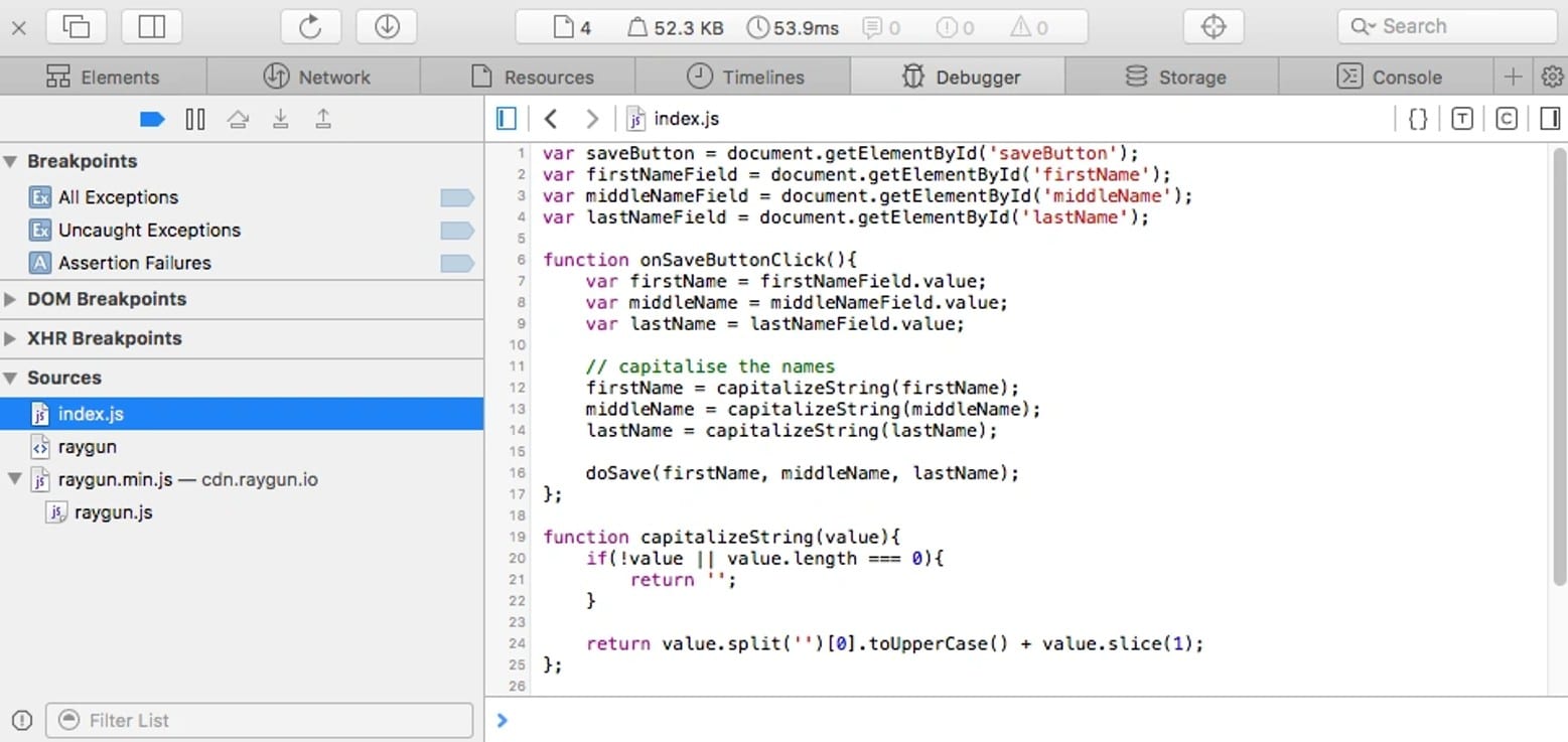 Raygun javascript debug