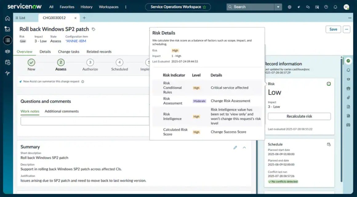 ServiceNow ITSM Change Management