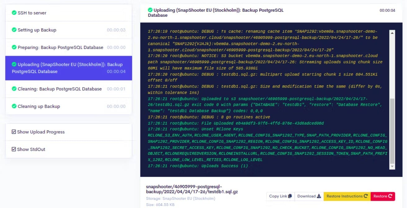 Snapshooter postgresql backup