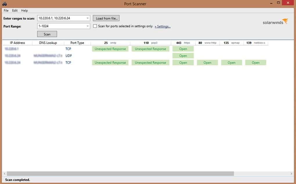 SolarWinds Port Scanner with ET