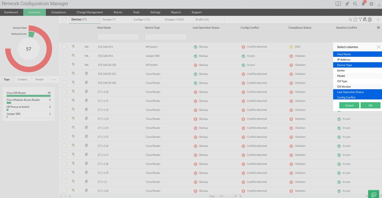 Solarwinds Network Configuration Manager inventory