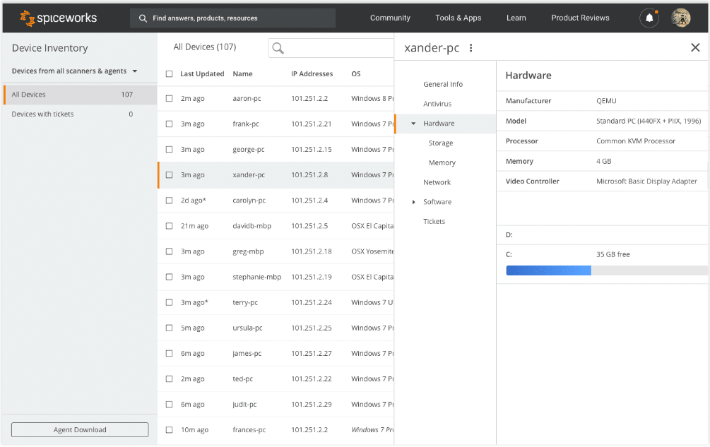 Spiceworks inventory tool