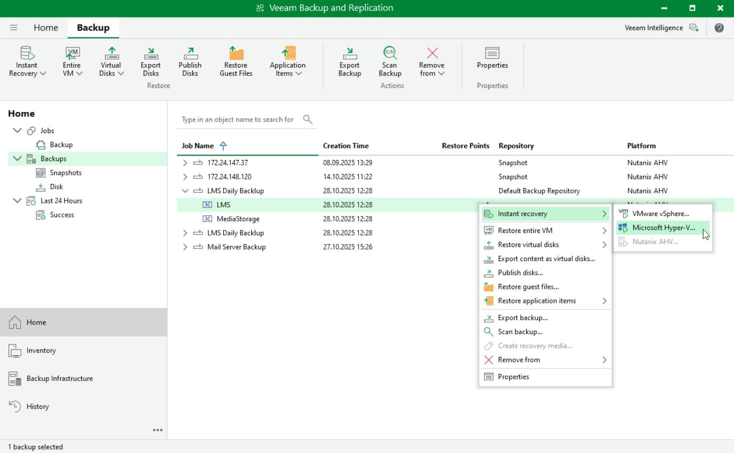 Veeam Backup and Replication hyper-v backup