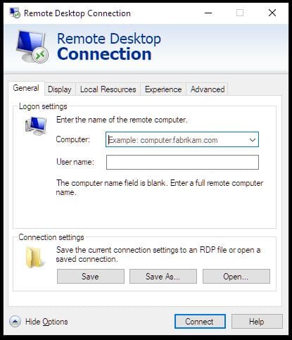 Windows Remote Desktop Connection