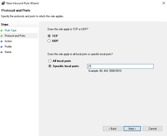 create new ftp rule