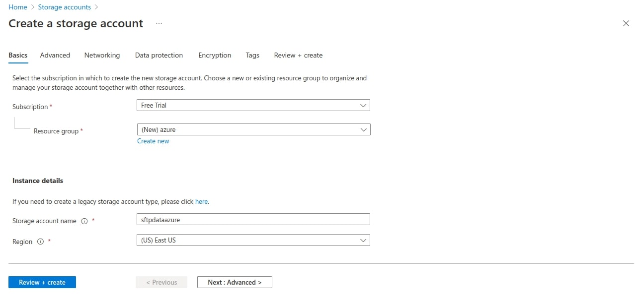 create storage account