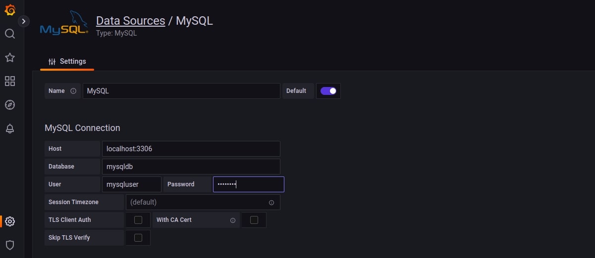 define mysql connection details