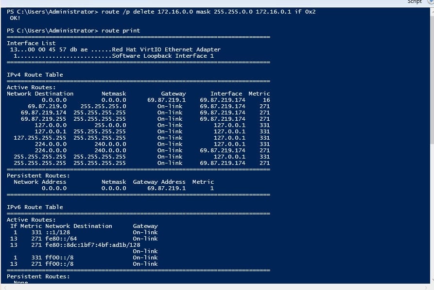 delete static route