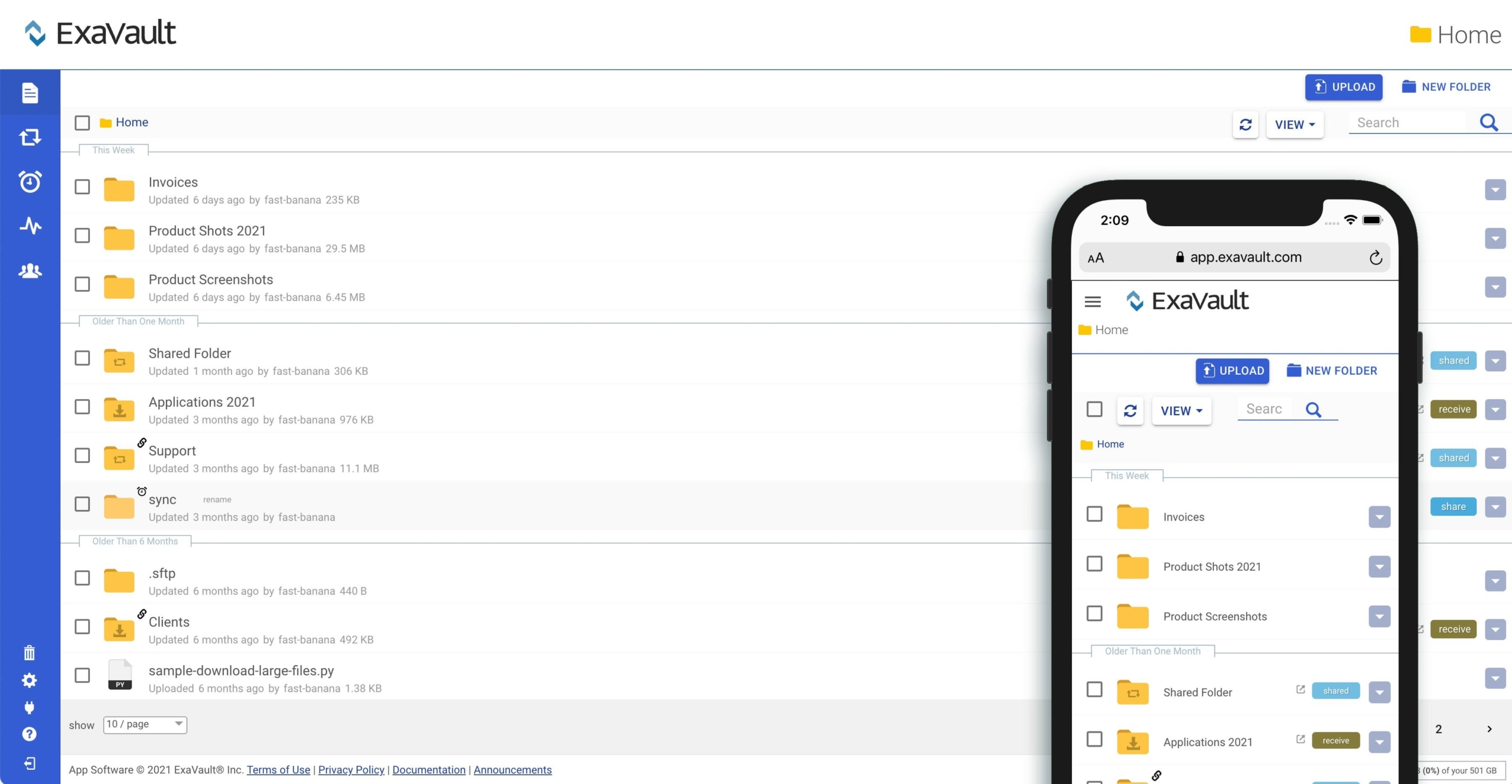 exavault dashboard