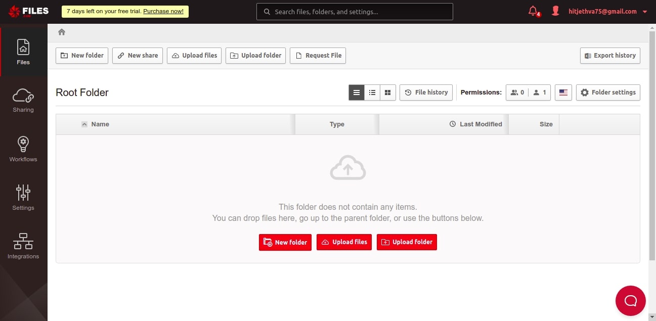 files.com dashboard