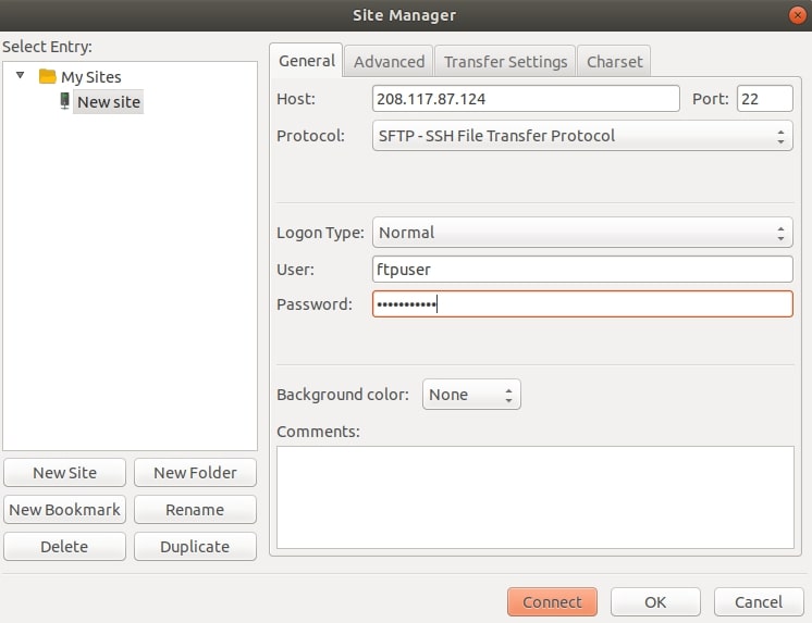 filezilla create connection