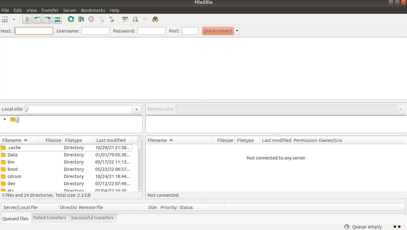 filezilla dashboard
