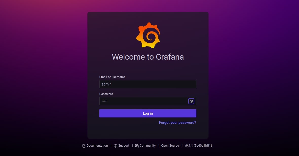 grafana login page