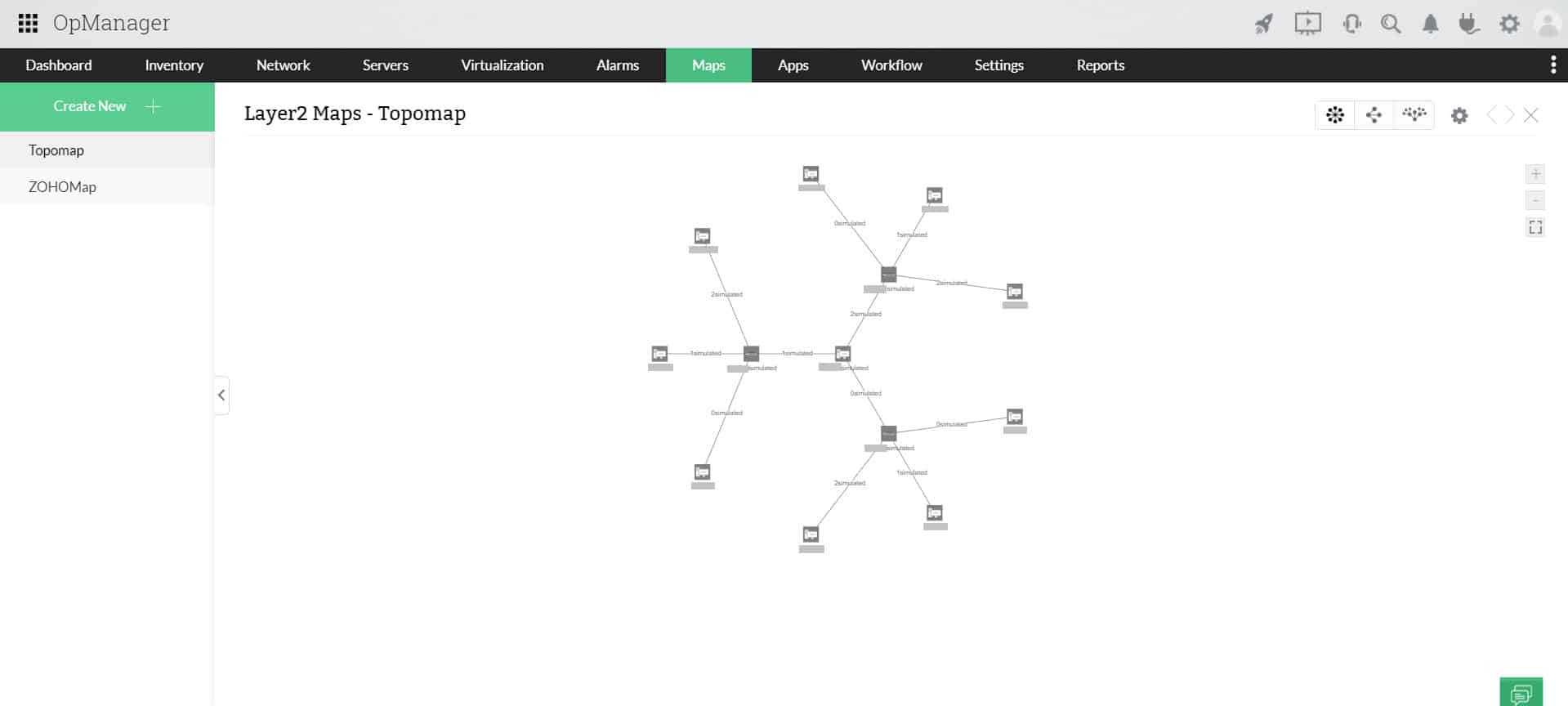 OpManager Layer Two Topology Map Showing Discovered Devices And Port To Port Links
