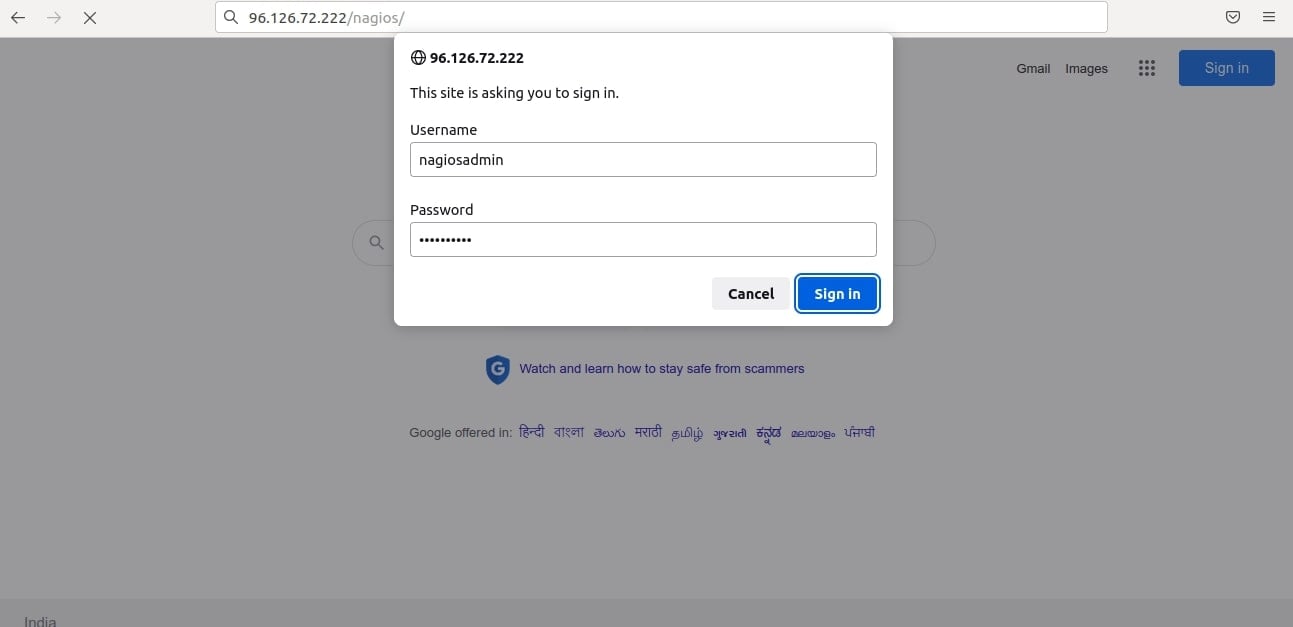 nagios login page