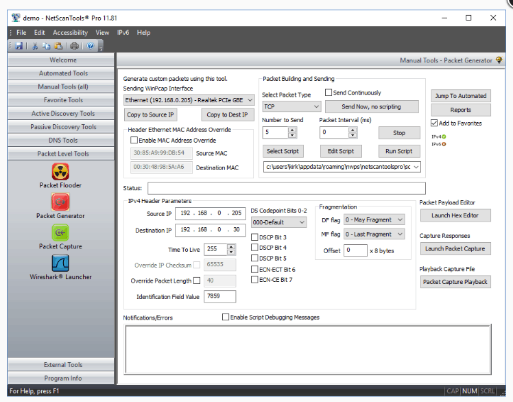 NetScanTools Packet Generator