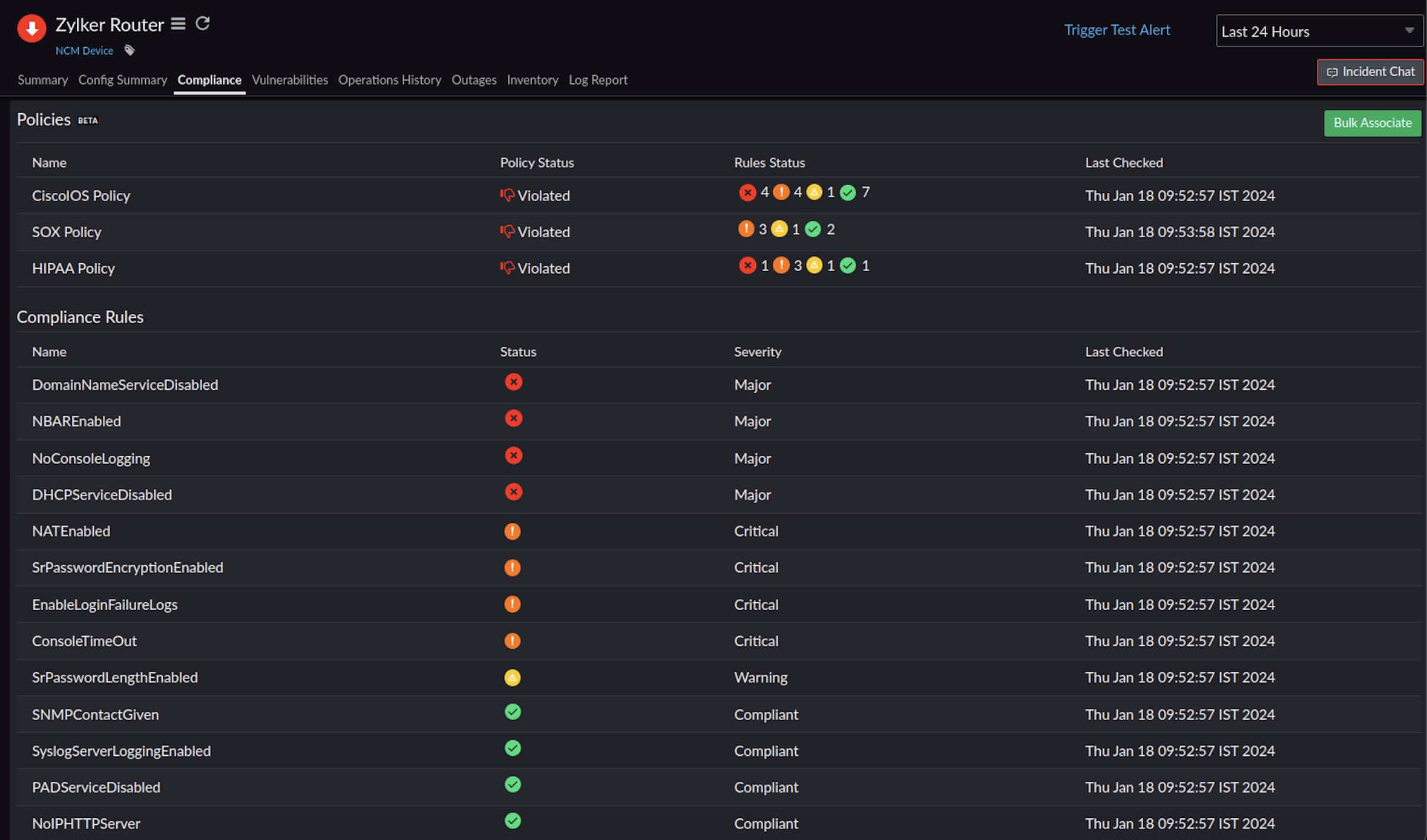 Network configuration compliance dashboard details