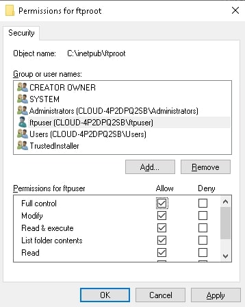 permission for ftpuser