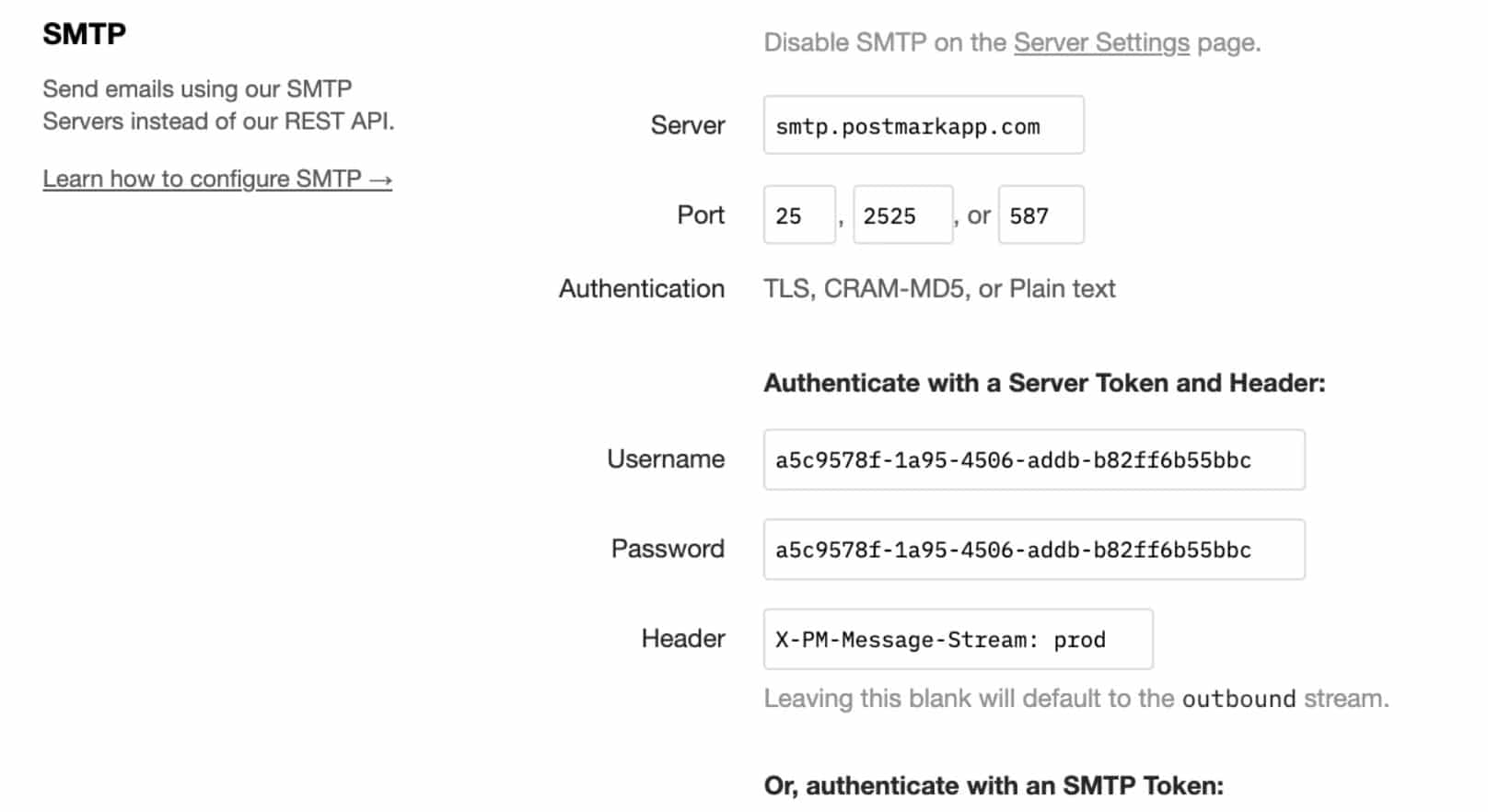 postmark SMTP