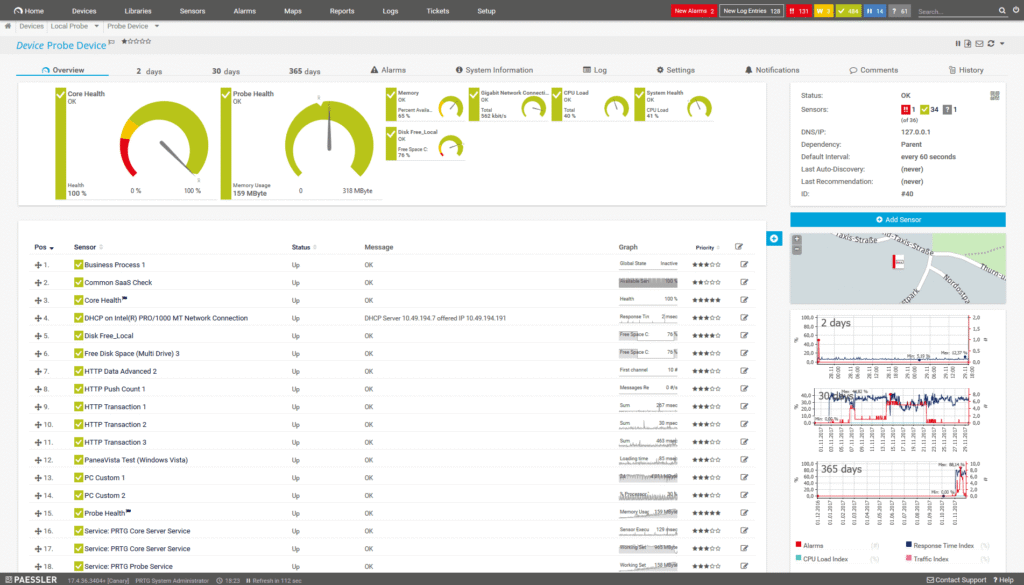 prtg storage management device dashboard