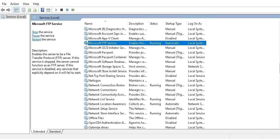 restart ftp service