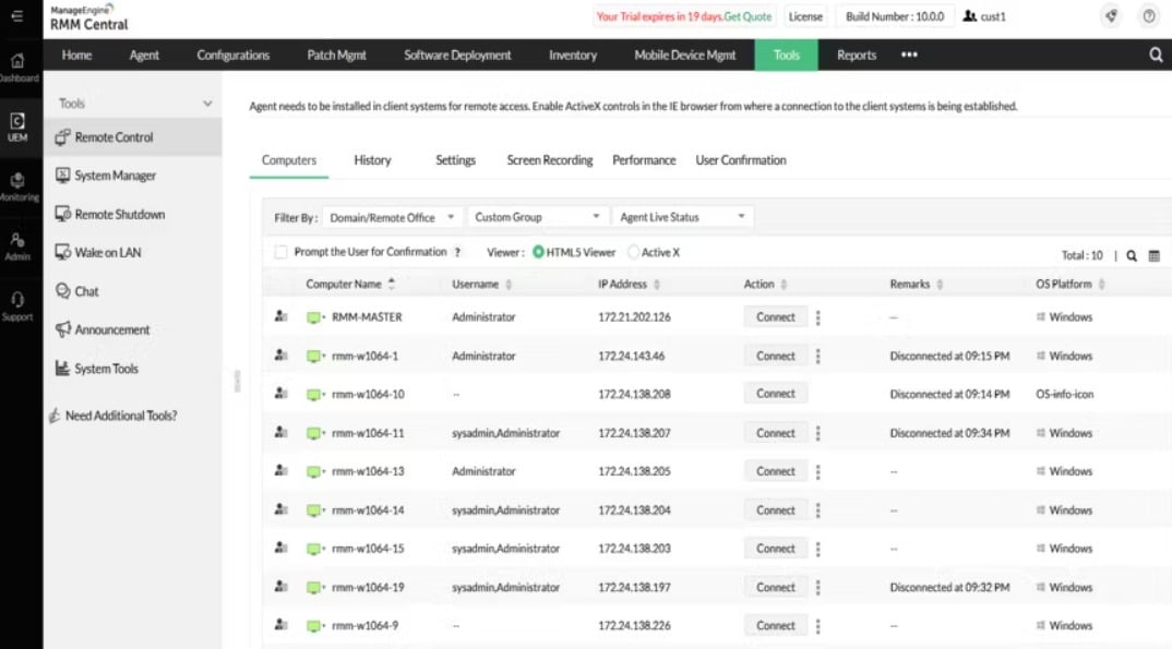 manageengine rmm central dashboard screenshot