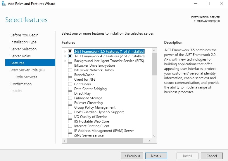 select features