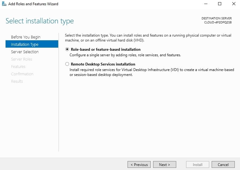 select installation type