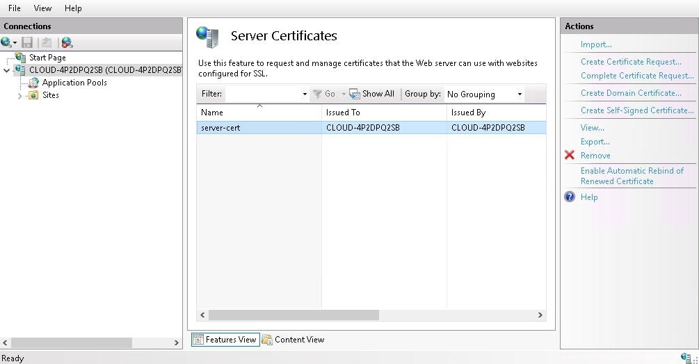server certificate created