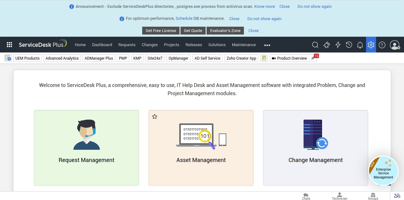 servicedesk plus dashboard