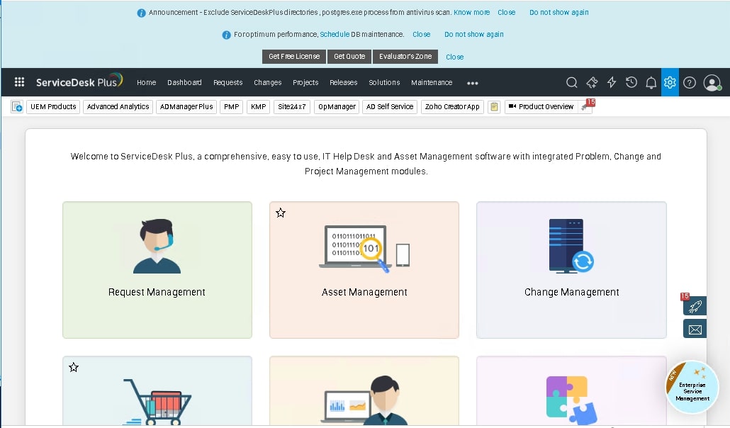 servicedesk plus dashboard