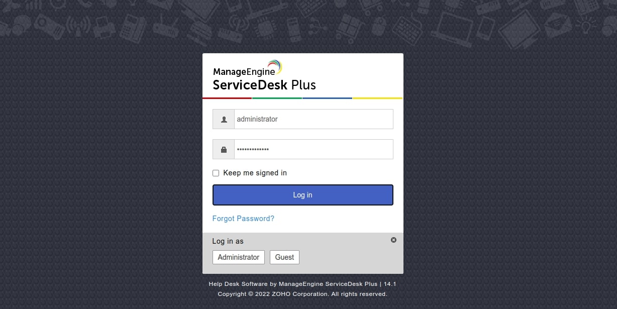 servicedesk plus login page