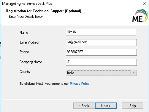 servicedesk plus registration page