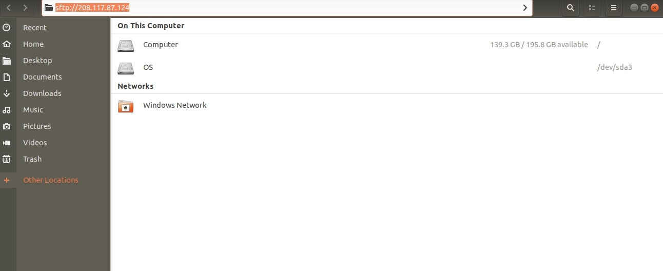 sftp connection from linux gui